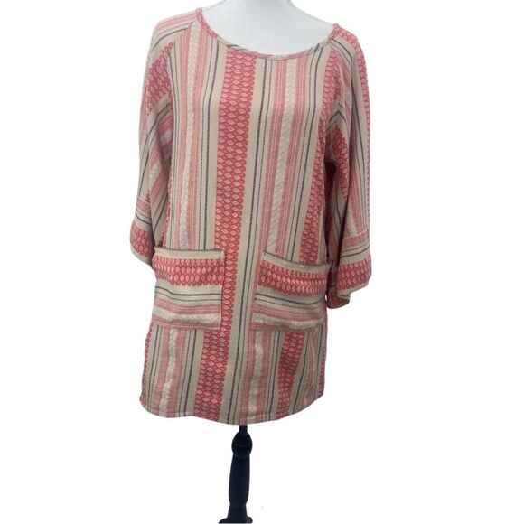 Anthropology  Stark X Small Pink Beige Stripe Cotton Tunic Top made in the USA b - Picture 5 of 16